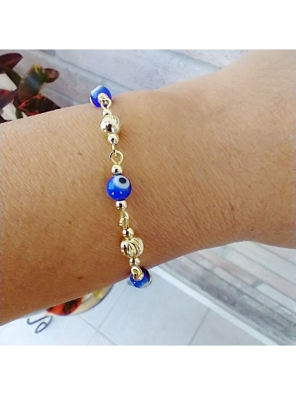 NWOT Blue Evil Eye Link Bracelet - Picture 1 of 5